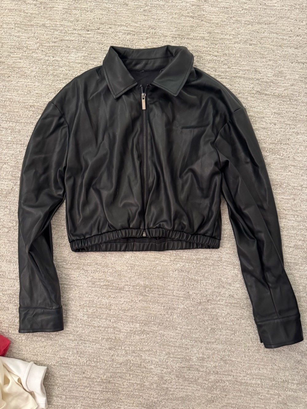 Cropped Black Faux Leather Zip Jacket